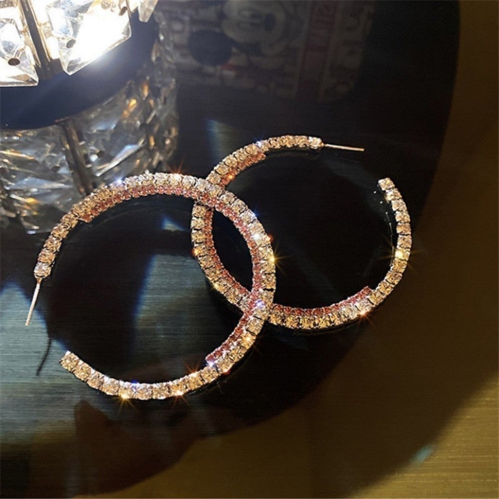 NEW! Pink rhinestone silver hoop earrings